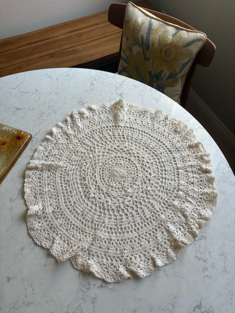 Set of 4 Vintage Handmade Crochet Round Doily - Cream Tablecloth